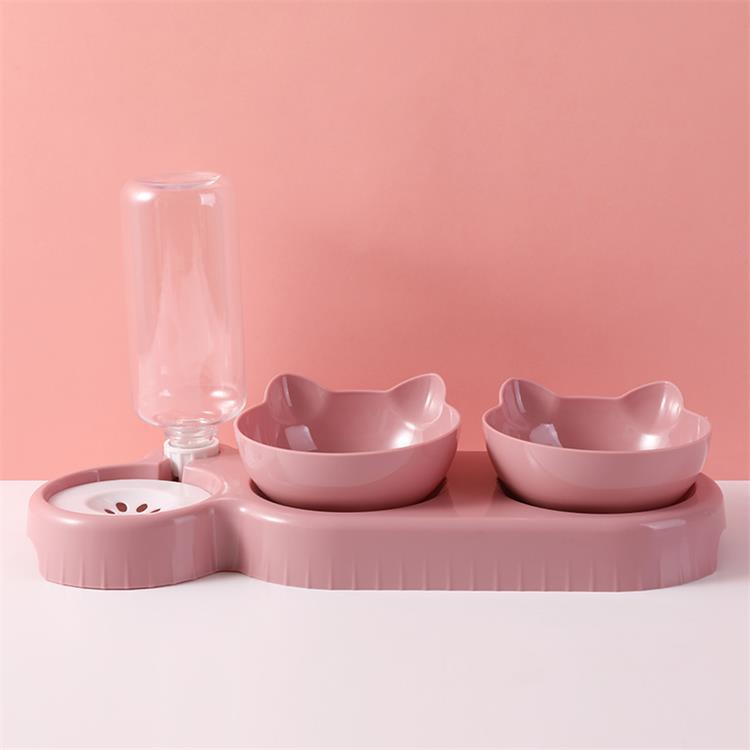 3-in-1 Cat Dog Food Bowl with Water Fountain
