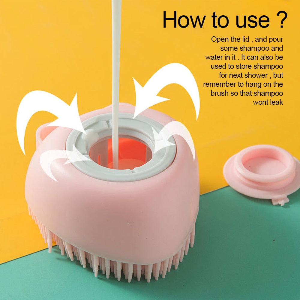 Efficient Soft Silicone Grooming Shower Brush with Shampoo Dispenser