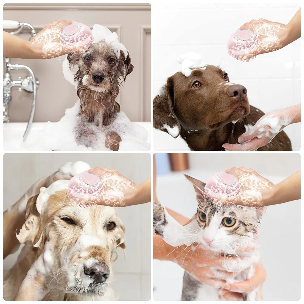 Efficient Soft Silicone Grooming Shower Brush with Shampoo Dispenser